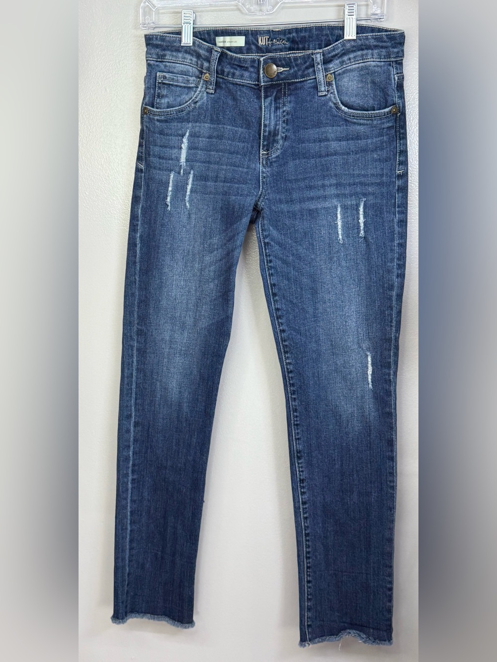 Kut from the Kloth Distressed Cameron Straight Leg Raw Hem Jeans size 4